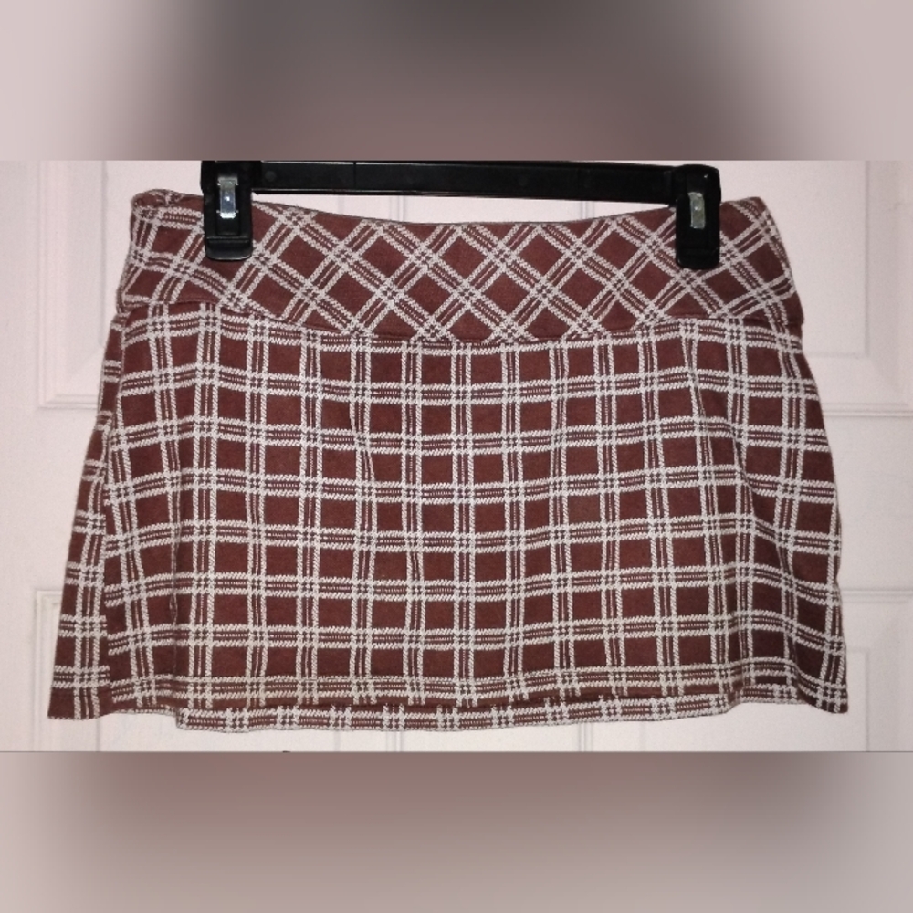 Altar'd State Brown and White Plaid Mini Skirt